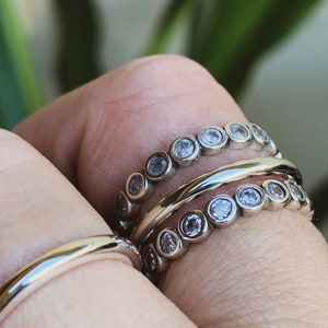Round Stones Ring 925 Solid Sterling Silver Eternity Style Clear Zircon Stacking Band Wedding Anniversary Girlfriend Gift