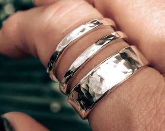 Hammered Sterling Silver Stacking Ring: Wide or Skinny Band