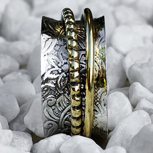 Spinner Ring 925 Solid Sterling Silver Meditation Ring Men Women Thumb Statement Wide Large Band Brass Inner Rings Engraved Handmade
