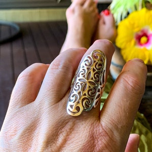 Sterling Silver Openwork Lace Ring: Wide Boho Statement Jewelry