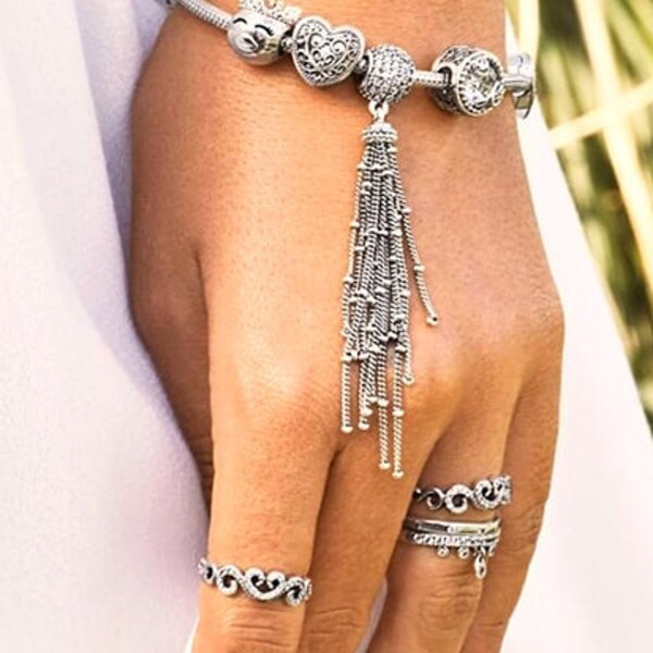 Enchanted Tassel Pendant Charm 925 Solid Sterling Silver Dangle Pendant Fits All Pandora Charm Bead Bracelets