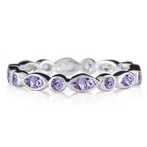 Stacking Ring 925 Solid Sterling Silver Marquise and Round Purple Stones Delicate Clean Neat Style
