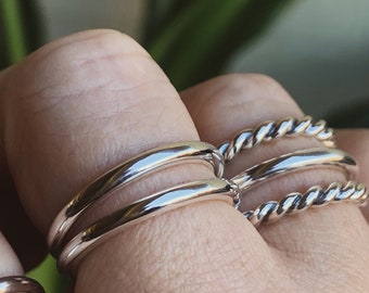 Plain Ring 925 Solid Sterling Silver Mirror Finish Neat Shiny High Polished Style Stacking Band