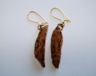 Butternut Nut Earrings: Lightweight Natural Brown Dangle