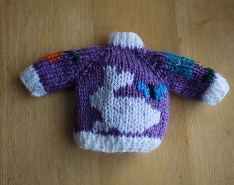 Hand Knit Bunny Ornament: Acrylic Yarn Keepsake