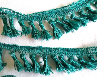 Ruban à pompons essence, bordure à pompons turquoise foncé, ruban à franges de 1,8 m style bohème, bordure ethnique du Kurdistan turquoise fait main, bordure kurde