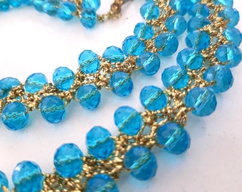 Pearls Wrap Belt Kurde, Folklore Belt Golden Turquoise, Boho Binding Belt Kurdistan, Glitter Glass Beads Belt Crystal, Princesse