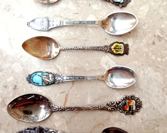 Set Cuillère souvenir vintage en argent, 6 petites cuillères à démitasse / café, Diverses villes, Souvenir, Cuillère de collection, années 60, Rétro, Mid Century