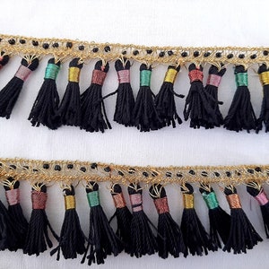 Tassel trim Kurdistan, jli kurdi golden black tassels, metallic golden trim, ethno horse braid tassel trim, kurdish dress tassels image 2