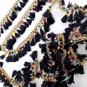 Tassel trim Kurdistan, jli kurdi golden black tassels, metallic golden trim, ethno horse braid tassel trim, kurdish dress tassels image 4