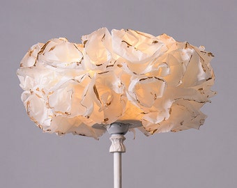 White & Gold Floor Lamp, Paper Lamp shade, Table /Desk Light, Bedside Nightstand Golden Lamp Light