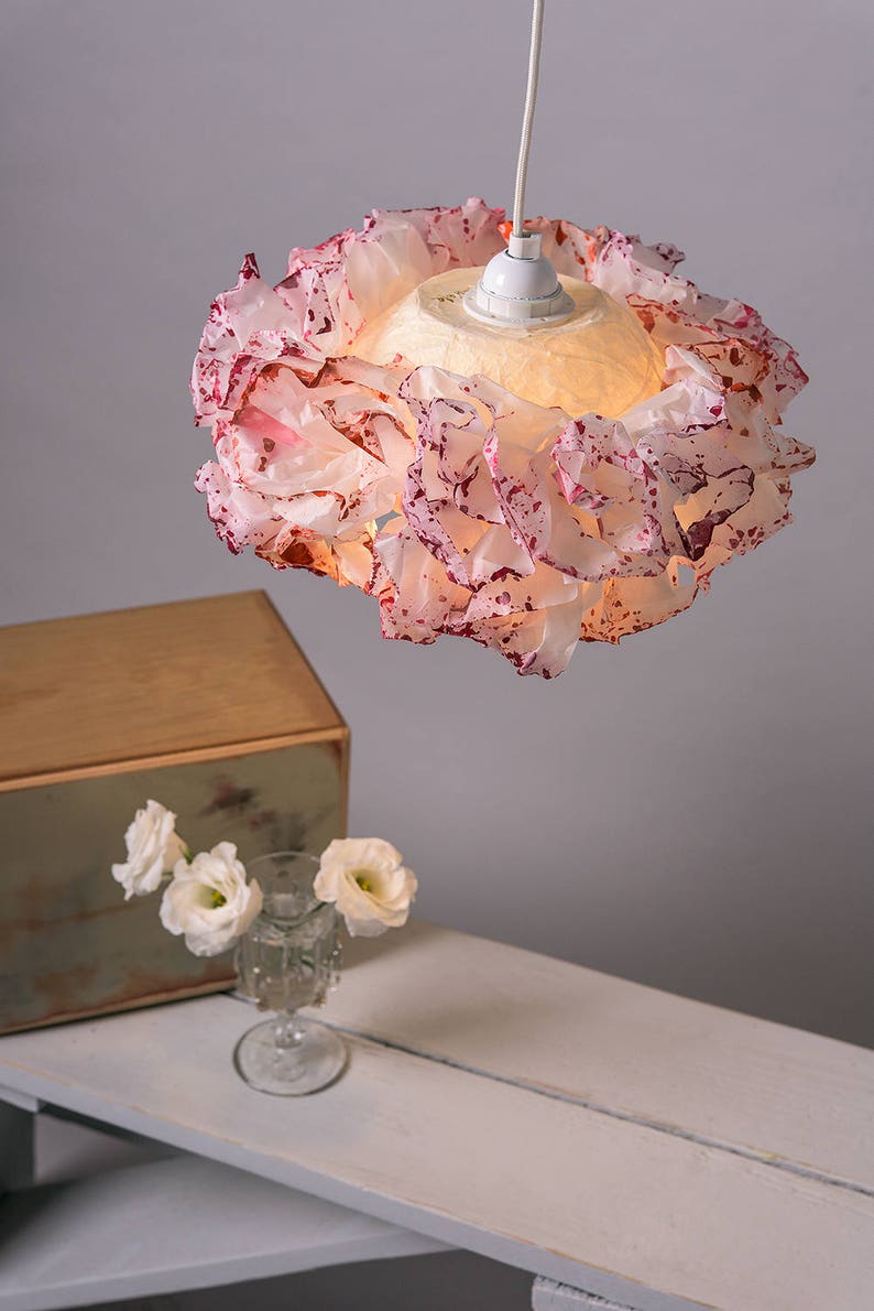 Pink Paper Pendant Lamp For Kids Room, Soft And Fine Light, Bohemian Trendy Light Fixture image 4