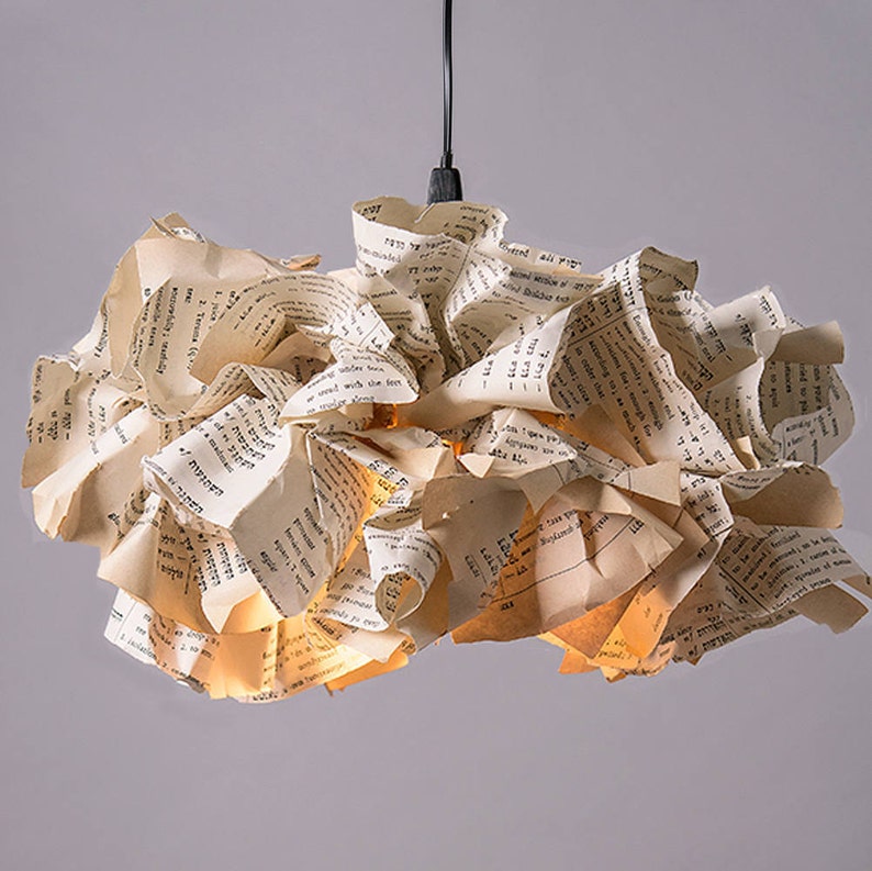 XL Book Paper Lamp, Ceiling light, light Pendant, Reading Office Decor, Pendant Lamp, Boho Light Fixture image 1