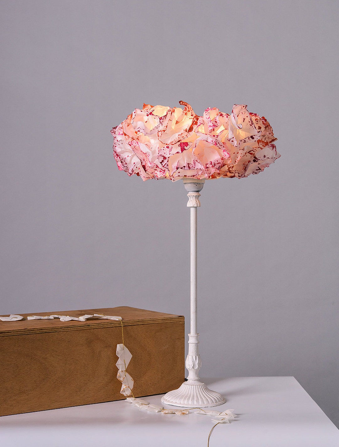 Bedside Nightstand Lamp, Paper Pink Lamp Shade, Table Lamp, Floor