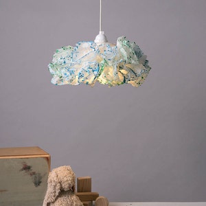Blue & Green Paper Lamp, Nursery room light, Pendant Light, Teal Nursery Room Decor, Handmade Hanging Lamp, Unique Bedroom Pendant Light