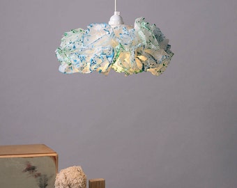 Blue & Green Paper Lamp, Nursery room light, Pendant Light, Teal Nursery Room Decor, Handmade Hanging Lamp, Unique Bedroom Pendant Light