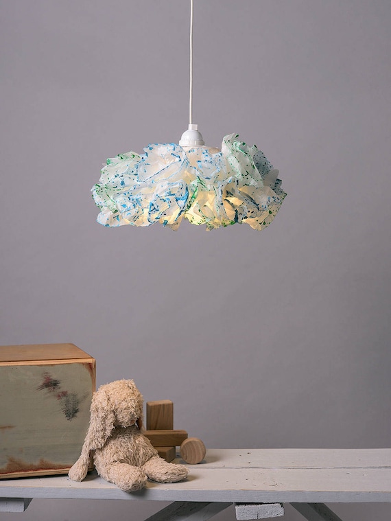 Blue Green Paper Lamp Nursery Room Light Pendant Light Teal Nursery Room Decor Handmade Hanging Lamp Unique Bedroom Pendant Light