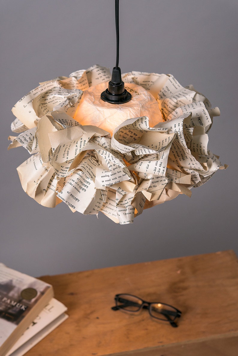 XL Book Paper Lamp, Ceiling light, light Pendant, Reading Office Decor, Pendant Lamp, Boho Light Fixture image 3