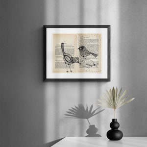 Vögel Wandkunst, Vögel Malerei, Boho Wanddekor, Malerei auf altes Buch, Vögel Kreis Zeichnung, alte Karten Malerei, Schlafzimmer Wandkunst