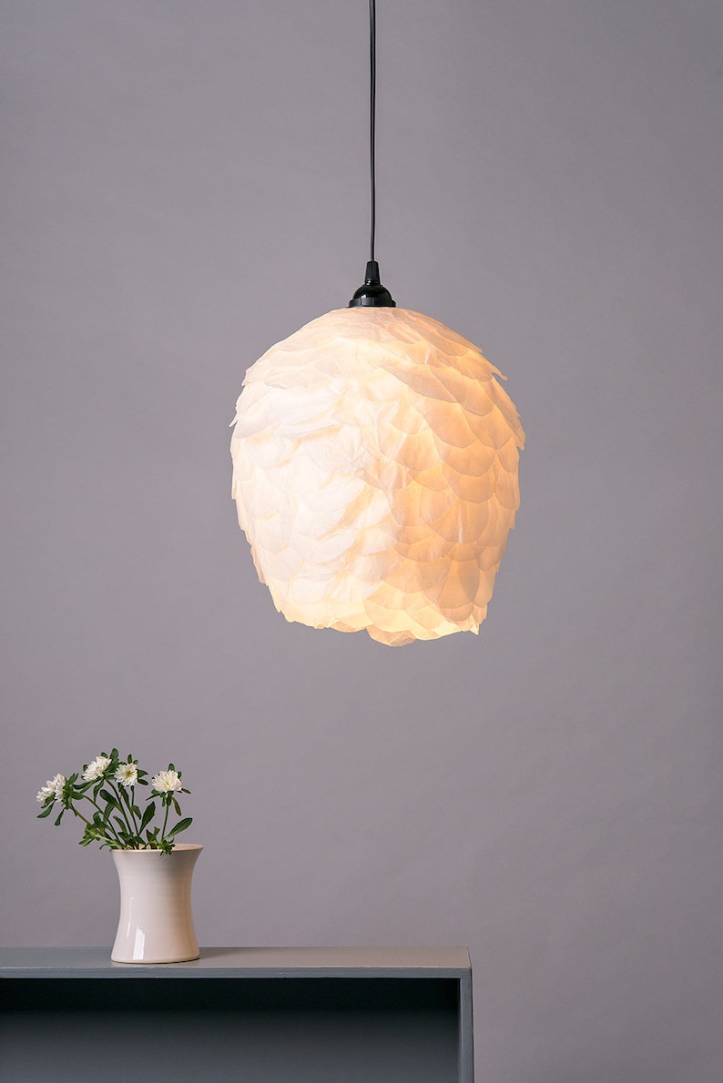 Elegant Pendant Light Paper Shade Ceiling Lamp Nordic White Romantic Lamp Ceiling Hanging Light Cozy Warm Light Fixture Upcycled Decor