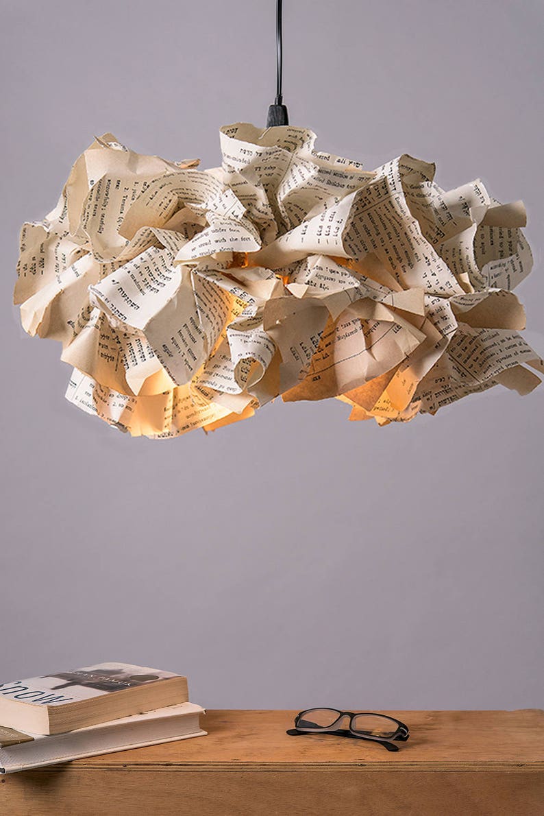 XL Book Paper Lamp, Ceiling light, light Pendant, Reading Office Decor, Pendant Lamp, Boho Light Fixture image 2