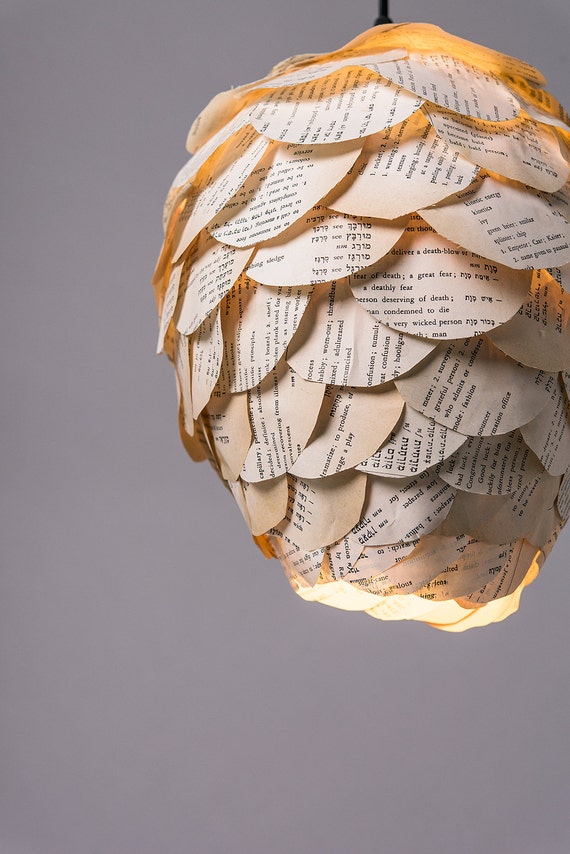 Unique Ceiling Paper Lamp, Handmade OOAK Pine Cone Shaped Hanging Light,  Old Book Upcycled Ceiling Lamp Shade, Housewarming Gift -  UK