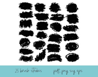 Feather Brush Stroke Clipart, 25 Paint Strokes (pdf, png, svg, eps)
