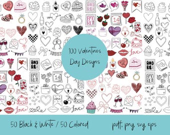 Valentine's Day Clip Art including 100 Designs. pdf, png, svg, eps digital download