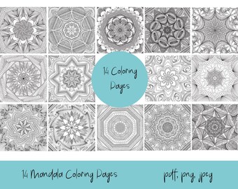 14 Mandala Coloring Pages, Hand Drawn (pdf, png, jpeg)
