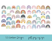 50 Rainbow Clipart, Hand Drawn (pdf, png, svg, eps)