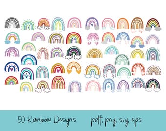 50 Rainbow Clipart, Hand Drawn (pdf, png, svg, eps)
