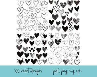 100 Heart Design Clipart, Hand Drawn (pdf, png, svg, eps)