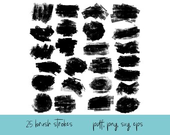 Pixel Brush Stroke Clipart, 25 Paint Strokes (pdf, png, svg, eps)