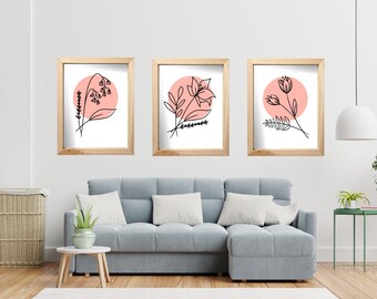 Trio Prairie Flower Pink Line Art | Digital Printable Art | High Resolution