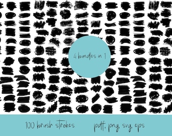 Brush Stroke Clipart Bundle, 100 Paint Strokes (pdf, png, svg, eps)