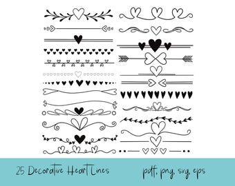 Decorative Heart Line Clipart, 25 Heart Lines (pdf, png, svg, eps)