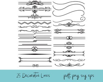 Decorative Line Clipart, 25 Lines (pdf, png, svg, eps)
