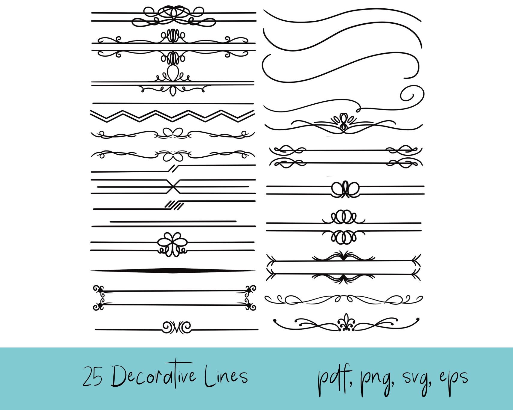 Decorative Line Clipart, 25 Lines (pdf, Png, Svg, Eps) - Etsy
