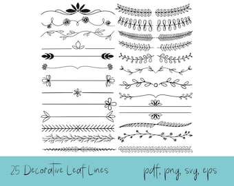 Decorative Leaf Line Clipart, 25 Leaf Lines (pdf, png, svg, eps)