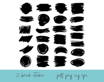 Windy Brush Stroke Clipart, 25 Paint Strokes (pdf, png, svg, eps)