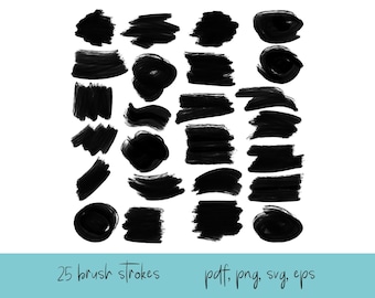 The Brush Stroke Package including 25 Paint Brush Strokes. pdf, png, svg, eps digital download