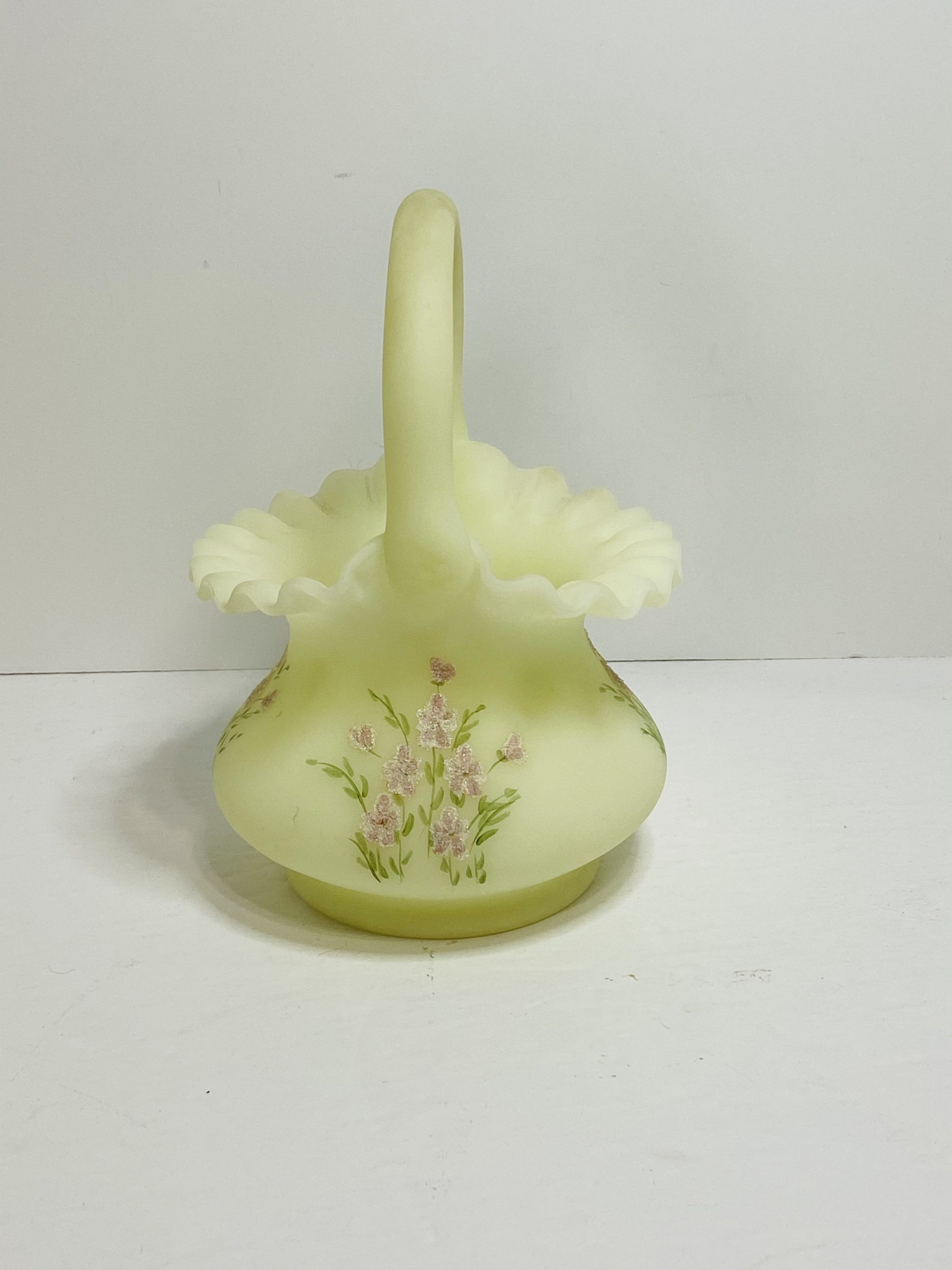 Vintage Fenton Custard Glass Basket with Hand Painted Shimmery Etsy