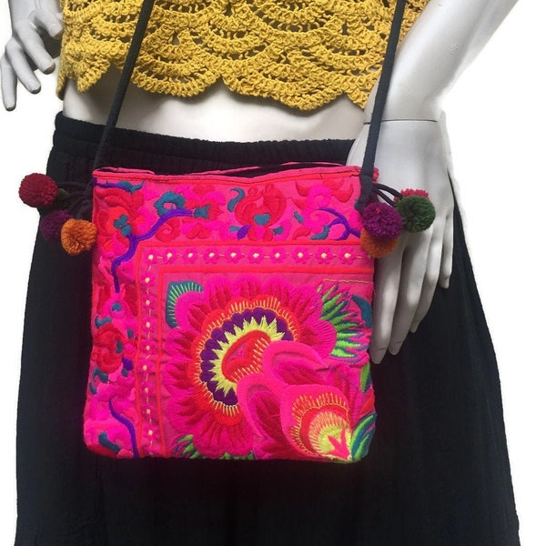 Hill Tribe Handmade Hmong Embroidered  bag Embroidered Thai Boho Small Clutch Purse Bag Handbags Purse Women bag  Thai Cotton Bag