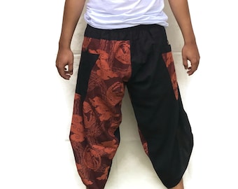 Samurai Harem Pants: Mens Black & Brown Cotton Ninja Trousers