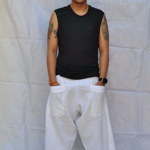 Calças Samurai Calças Ninja Moda Masculina Calças Harem Calças de Yoga Calças de Perna Larga Calças de Pescador Tailandês Calças Unissex Calças de Corrida Livre