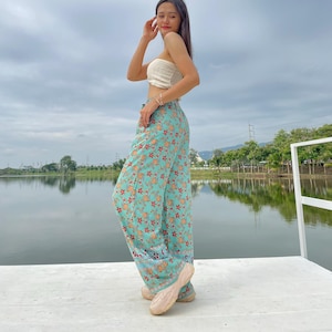 Boho Floral Palazzo Pants – High Waist Wide Leg Trousers