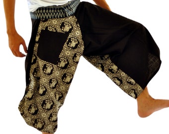 Baumwoll-Haremshose: Herren Samurai-Mode, Krawatte Taille