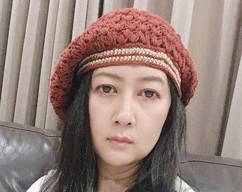 Slouchy Beanie Hand Knit Hat for Men and Girl Unisex Beanie - Brown color