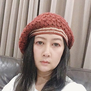 Slouchy Beanie Hand Knit Hat for Men and Girl Unisex Beanie - Brown color