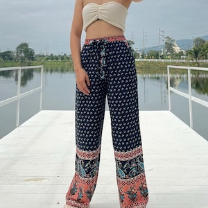 Boho Floral Palazzo Pants – High Waist Wide Leg Trousers